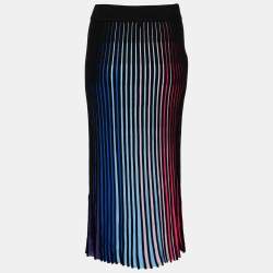 Pre Owned Kenzo Black Knit Rainbow Pleated Midi Skirt M