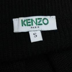 مملوكة مسبقًا Kenzo Black Knit Logo Printed Cuff Detail Zip Front Long Cardigan S