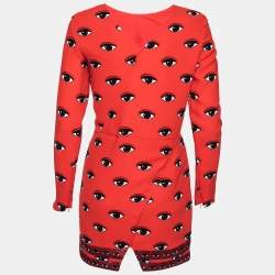 Pre Owned Kenzo Red Lotus Eye Printed Crepe Shift Dress S
