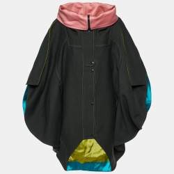 مملوكة مسبقًا Kenzo Military Green Embroidered Embellished Wool Cape Jacket S