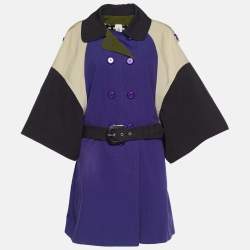 Kenzo Colorblock Cotton Double Breasted Belted Coat L