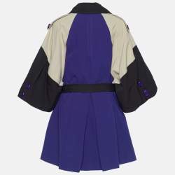 Kenzo Colorblock Cotton Double Breasted Belted Coat L