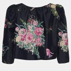 Pre Owned بوليرو كينزو حرير أسود مورد مطبوع بزخرفة مزينة مقاس متوسط - ميديوم