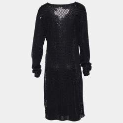 Pre Owned Kenzo Black Sequin Embellished Stretch Silk Draped Neck Dress XL