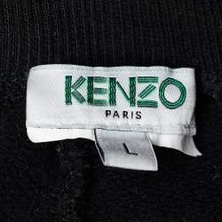 Kenzo Black Terry Knit Logo Print Joggers L