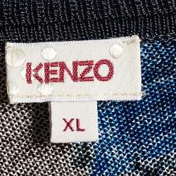 Pre Owned Kenzo Floral Print Knit Bodice Faux Wrap Dress XL
