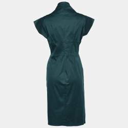 Pre Owned Kenzo Dark Green Stretch Cotton Cowl Neck Sheath Dress M