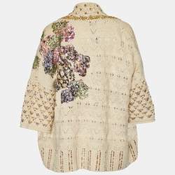 Pre Owned Kenzo Defile Cream Crochet Knit Sequined Cardigan M