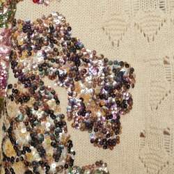 Pre Owned Kenzo Defile Cream Crochet Knit Sequined Cardigan M