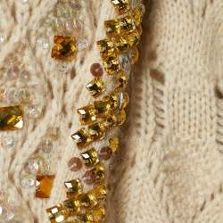 Pre Owned Kenzo Defile Cream Crochet Knit Sequined Cardigan M