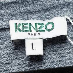 Pre Owned Kenzo Grey Melange Jersey Tiger Print T-Shirt L