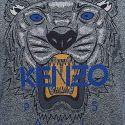 Pre Owned Kenzo Grey Melange Jersey Tiger Print T-Shirt L