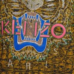 Pre Owned Kenzo Green & Black Cable Knit Tiger Embroidered Sweater Dress S