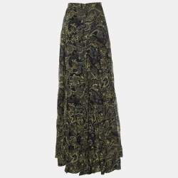 Kenzo Defile Black Paisley Print Silk Maxi Skirt L