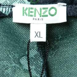 Pre Owned Kenzo Navy Blue Floral Embroidered Side Logo Tape Pants XL