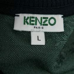 Pre Owned جاكيت كينزو تريكو أزرق كحلي مطرز مورد بسحاب أمامي مقاس كبير- لارج