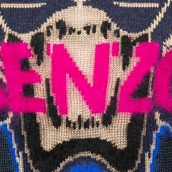 Pre Owned Kenzo Navy Blue Tiger Motif Jacquard Knit Sweater M