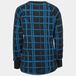 Pre Owned Kenzo Blue and Black Checkered Printed Knit Long Sleeve Crew Neck Sweater L