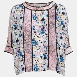 Pre Owned Kenzo Purple Printed Silk Round Neck Blouse S