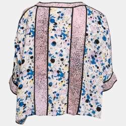 Pre Owned Kenzo Purple Printed Silk Round Neck Blouse S