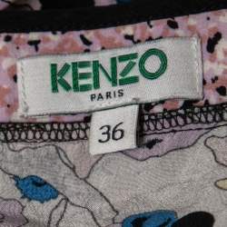 Pre Owned Kenzo Purple Printed Silk Round Neck Blouse S