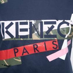 Pre Owned Kenzo Blue Cotton Logo Printed Crew Neck T-Shirt M