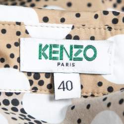 Pre Owned Kenzo Beige Polka Dotted Cotton Button Front Belted Shirt Dress M