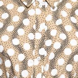 Pre Owned Kenzo Beige Polka Dotted Cotton Button Front Belted Shirt Dress M