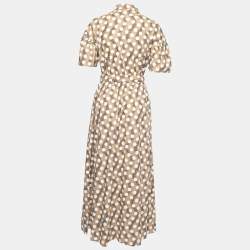 Pre Owned Kenzo Beige Polka Dotted Cotton Button Front Belted Shirt Dress M
