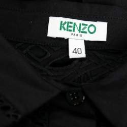 Pre Owned Kenzo Black Cotton Poplin Lace Detailed Short Sleeve Dress M