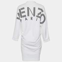 Pre Owned Kenzo White Terry Knit V Neck Sweatshirt Dress L
