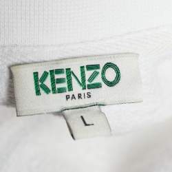 Pre Owned Kenzo White Terry Knit V Neck Sweatshirt Dress L