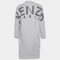 Pre Owned Kenzo Grey Logo Print Cotton Boxy Fit Shift Dress S