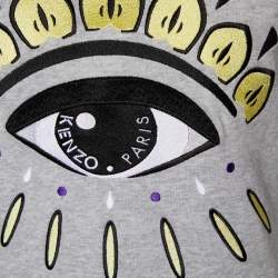 Pre Owned Kenzo Grey Eye Embroidered Cotton Crew Neck Sweatshirt S