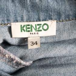 Pre Owned Kenzo Blue Washed Denim Tiger Embroidered Shirt Dress S