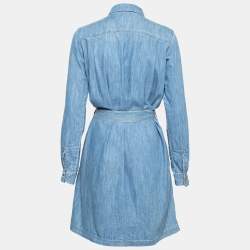 Pre Owned Kenzo Blue Washed Denim Tiger Embroidered Shirt Dress S