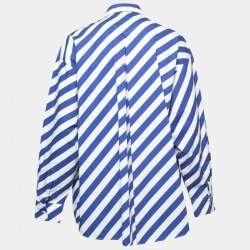 Pre Owned Kenzo Blue & White Striped Cotton Button Front Oversize Shirt M