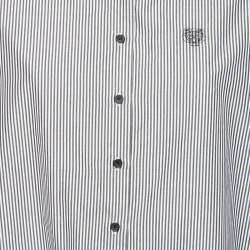 Pre Owned Kenzo Grey Striped Cotton Hem Tie Detail Button Front Shirt XL