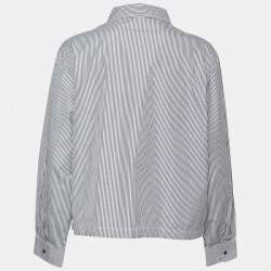 Pre Owned Kenzo Grey Striped Cotton Hem Tie Detail Button Front Shirt XL