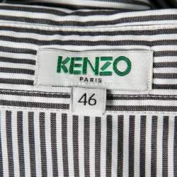 Pre Owned Kenzo Grey Striped Cotton Hem Tie Detail Button Front Shirt XL