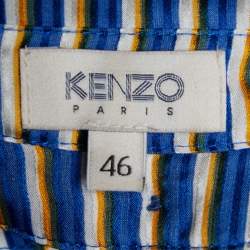 Pre Owned Kenzo Blue Striped Silk Shoulder Tie Detail Button Front Blouse XL