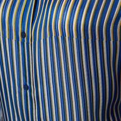 Pre Owned Kenzo Blue Striped Silk Shoulder Tie Detail Button Front Blouse XL