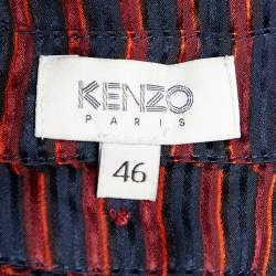 Pre Owned Kenzo Black Striped Silk Shoulder Tie Detail Button Front Blouse XL