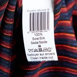 Pre Owned Kenzo Black Striped Silk Shoulder Tie Detail Button Front Blouse XL