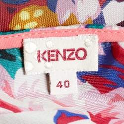 Pre Owned Kenzo Multicolor Floral Print Satin Silk Maxi Dress M