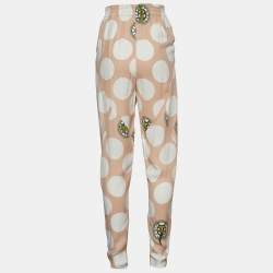 Kenzo Beige Dot Statue of Liberty Print Crepe Elasticized Waist Trousers XS