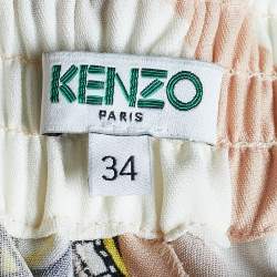 Kenzo Beige Dot Statue of Liberty Print Crepe Elasticized Waist Trousers XS
