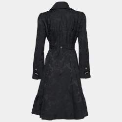Kenzo Black Floral Jacquard Belted Single Breasted Coat M