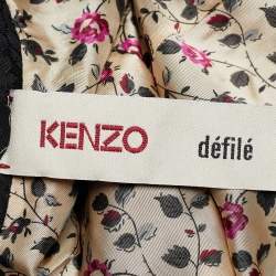 Kenzo Black Floral Jacquard Belted Single Breasted Coat M