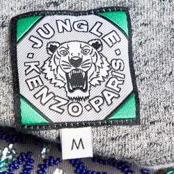 Pre Owned Kenzo Grey Cotton Tiger Embellished Crew Neck Sweatshirt M